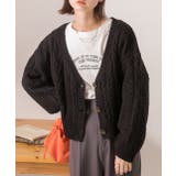 ブラック | ボリュームスリーブ ケーブルニットカーディガン | ad thie