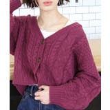 ピンクパープル | ボリュームスリーブ ケーブルニットカーディガン | ad thie