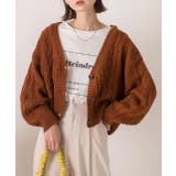 キャメル | ボリュームスリーブ ケーブルニットカーディガン | ad thie