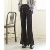 ブラック | センターシームスリットパンツ マリンボタン セミフレア | ad thie