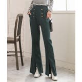 グリーン | センターシームスリットパンツ マリンボタン セミフレア | ad thie