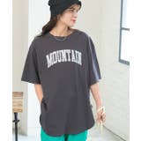 チャコール | ラウンドサイドスリット グランジロゴTシャツ | ad thie