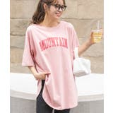 ピンク | ラウンドサイドスリット グランジロゴTシャツ | ad thie