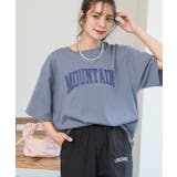 ブルーグレー | ラウンドサイドスリット グランジロゴTシャツ | ad thie