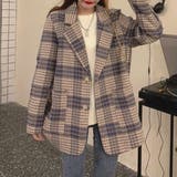 ブルー | 起毛チェックテーラージャケット | ad thie