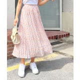 ピンク | ロングスカート プリーツ 小花柄 シフォンタッチ ウエストゴム | ad thie