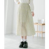 アイボリー | ロングスカート プリーツ 小花柄 シフォンタッチ ウエストゴム | ad thie