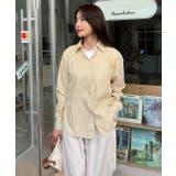 ベージュ | パステルカラー サイドスリット ストライプ柄シャツ | ad thie