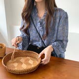 ネイビー | 花柄 シフォン ブラウス | ad thie