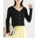 ブラック | フリルメロー コンパクトリブカーディガン | ad thie