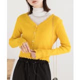 イエロー | フリルメロー コンパクトリブカーディガン | ad thie