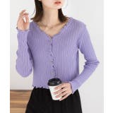 ラベンダー | フリルメロー コンパクトリブカーディガン | ad thie