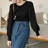 ブラック1 | プリーツスリーブニット シフォン 切替 | ad thie