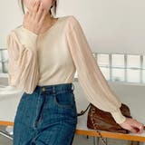 アイボリー1 | プリーツスリーブニット シフォン 切替 | ad thie