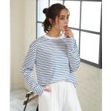 ブルー | ショート丈ボーダーロングTシャツ | ad thie