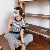 マルチボーダー配色リブニット 半袖 | ad thie | 詳細画像8 