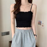 ブラック１ | カップ付きシャーリング ショート丈 ブラトップ | ad thie