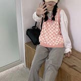 ピンク | フラッグチェック柄ベスト | ad thie