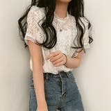 肩フリル 半袖 総レース バンドカラーブラウス | ad thie | 詳細画像11 