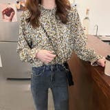 アイボリー | シャーリングスリーブ 小花柄 ブラウス | ad thie