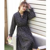 ブラック | キャンディースリーブ小花柄長袖ワンピース | ad thie