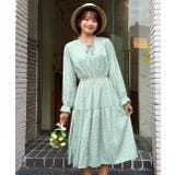 ライトグリーン | キャンディースリーブ小花柄長袖ワンピース | ad thie