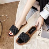 ブラック | 編み込み キルティング風 フラットサンダル  | ad thie