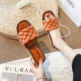 オレンジ | 編み込み キルティング風 フラットサンダル  | ad thie