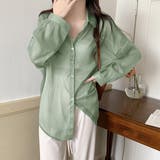 ミント | ロング丈ボリュームスリーブ シアーシャツ | ad thie