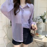 パープル | ロング丈ボリュームスリーブ シアーシャツ | ad thie