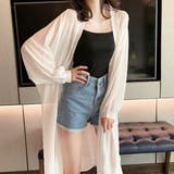 アイボリー | シフォン ボリュームスリーブ ロングカーディガン | ad thie