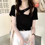 ブラック | リブニット オープンショルダートップス | ad thie