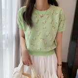 ライトグリーン | ショート丈 花柄サマーニット | ad thie