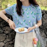 ライトブルー | ショート丈 花柄サマーニット | ad thie