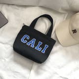 ブラック(CALI) | ロゴ ファスナー付き キャンバスミニバッグ | ad thie