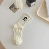 アイボリー | ワンポイント・刺繍ロゴ カラーソックス | ad thie