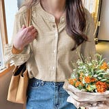 ライトブラウン | ギャザーデザイン ギンガムチェックシャツ | ad thie