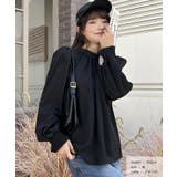 ブラック | ボリュームスリーブギャザーネックブラウス | ad thie