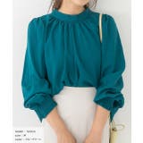 ブルーグリーン | ボリュームスリーブギャザーネックブラウス | ad thie