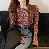 グレー | 花柄  メローカット シャーリングトップス | ad thie