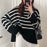 ブラック | フレアスリーブ ボーダーニット | ad thie