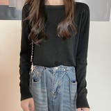 ブラック | カラー クルーネック ベーシック ニット | ad thie