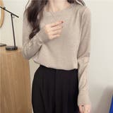 ベージュ | カラー クルーネック ベーシック ニット | ad thie