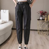 ブラック | ベルト付き・裾絞り カーゴパンツ | ad thie