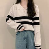 オフホワイト | ポロカラーラインニット | ad thie