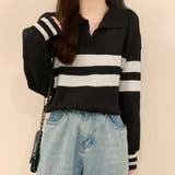 ブラック | ポロカラーラインニット | ad thie