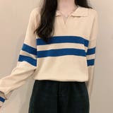 アイボリー | ポロカラーラインニット | ad thie