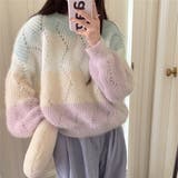 パープル | グラデーションニットプルオーバー ゆったり 柔らか | ad thie