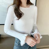 オフホワイト | メローネック 袖フレアリブニット | ad thie