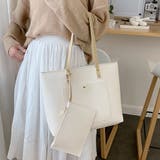 オフホワイト | ミニポーチ付き エコレザー トートバッグ | ad thie